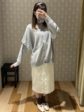 「Green　Parks（グリーンパークス）のキャンパスタイトスカート（スカート、ホワイト系）」を使った、hinacoさん（レディース・163cm）の冬コーディネート