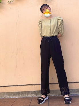 「Green　Parks（グリーンパークス）のレースパンツ（パンツ、ブラック系）」を使った、hinacoさん（レディース・163cm）の春コーディネート