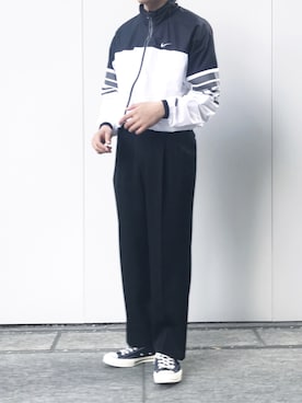 「アイテム（ナイロンジャケット、ホワイト系）」を使った、てつぺいさん（メンズ・180cm）の春コーディネート