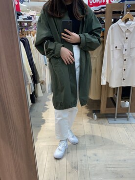 「GU（ジーユー）のアイテム（パンツ、ホワイト系）」を使った、mmkhre0718さん（レディース・163cm）の秋コーディネート