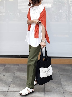 「アイテム（カーディガン/ボレロ、オレンジ系）」を使った、donobanstaffさん（レディース・161cm）の夏コーディネート