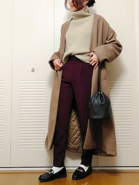 「ゆるニット」｜「アイテム（ノーカラージャケット）」を使った、KTさん（レディース・163cm）の冬コーディネート