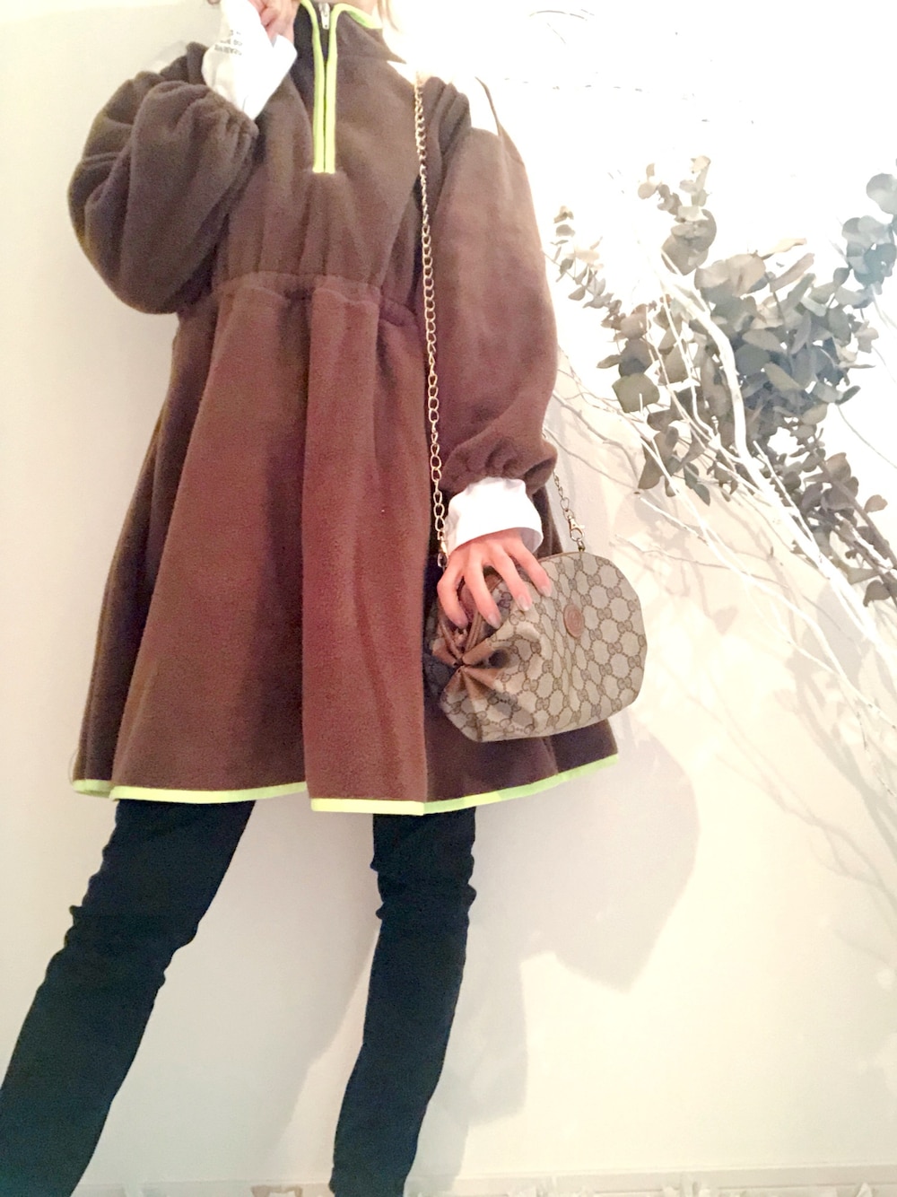 「フリース、GU、美容師、骨格診断、オトナ女子、シンプル、韓国ファッション、ママ、相互フォロー」｜「GUCCIのアイテム（バッグ、ベージュ系）」を使った、nya.パーソナルスタイリストさん（レディース・154cm）の冬コーディネートの1枚目の写真