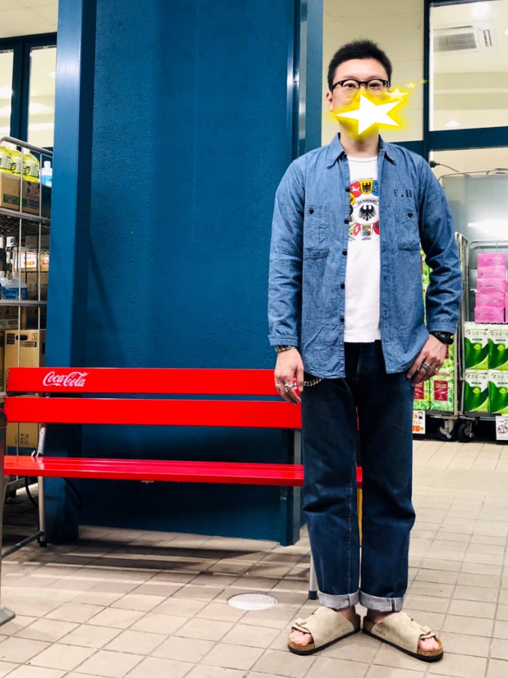 「秋、お洒落さんとつながりたい、ビルケンシュトック、40代ファッション、大人カジュアル、vintage、ヴィンテージ」｜「白山眼鏡の白山眼鏡 × timeworn clothing（メガネ、ブラウン系）」を使った、matsuさん（メンズ・174cm）の秋コーディネートの1枚目の写真