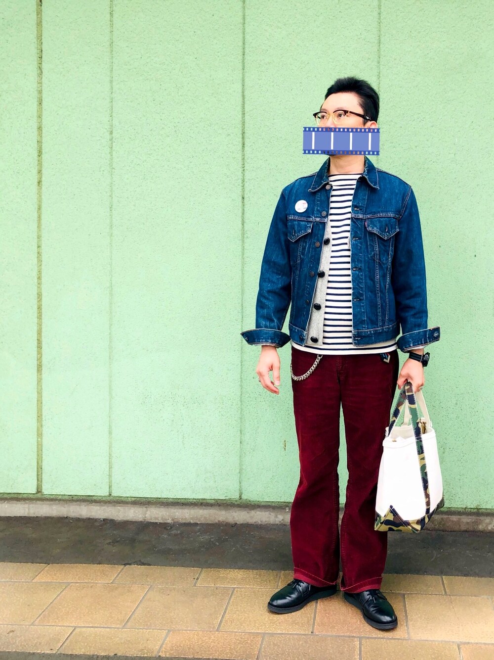 「今日のコーデ、大人カジュアル、vintage、古着、40代ファッション、トートバッグ、メガネ男子」｜「白山眼鏡のPOST（メガネ、ブラウン系）」を使った、matsuさん（メンズ・174cm）の春コーディネートの1枚目の写真