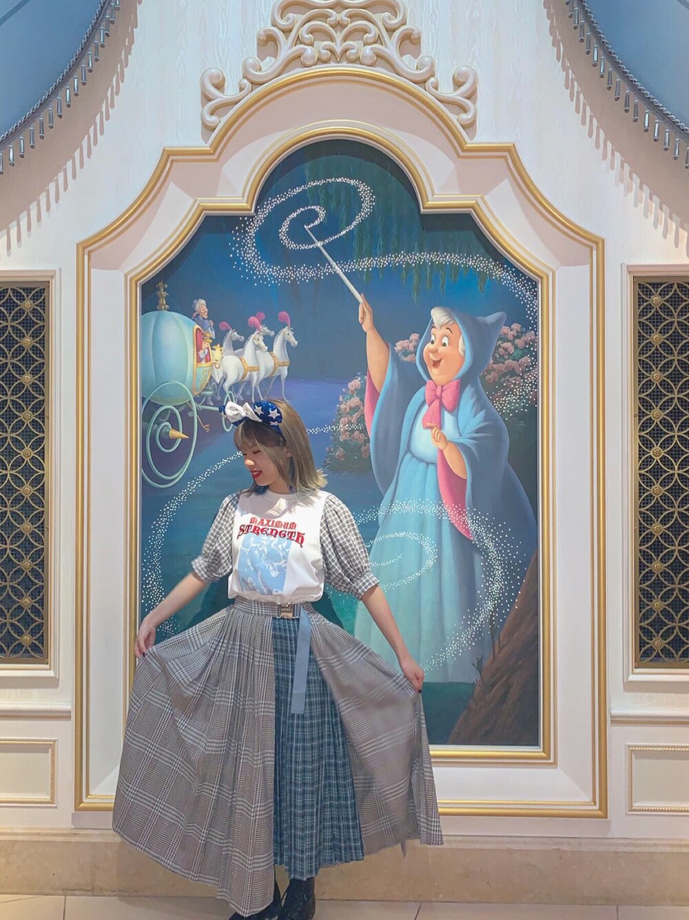 「ディズニー、jouetie」｜「jouetieのアイテム（スカート、グレー系）」を使った、みらごんさん（レディース・153cm）の夏コーディネートの1枚目の写真