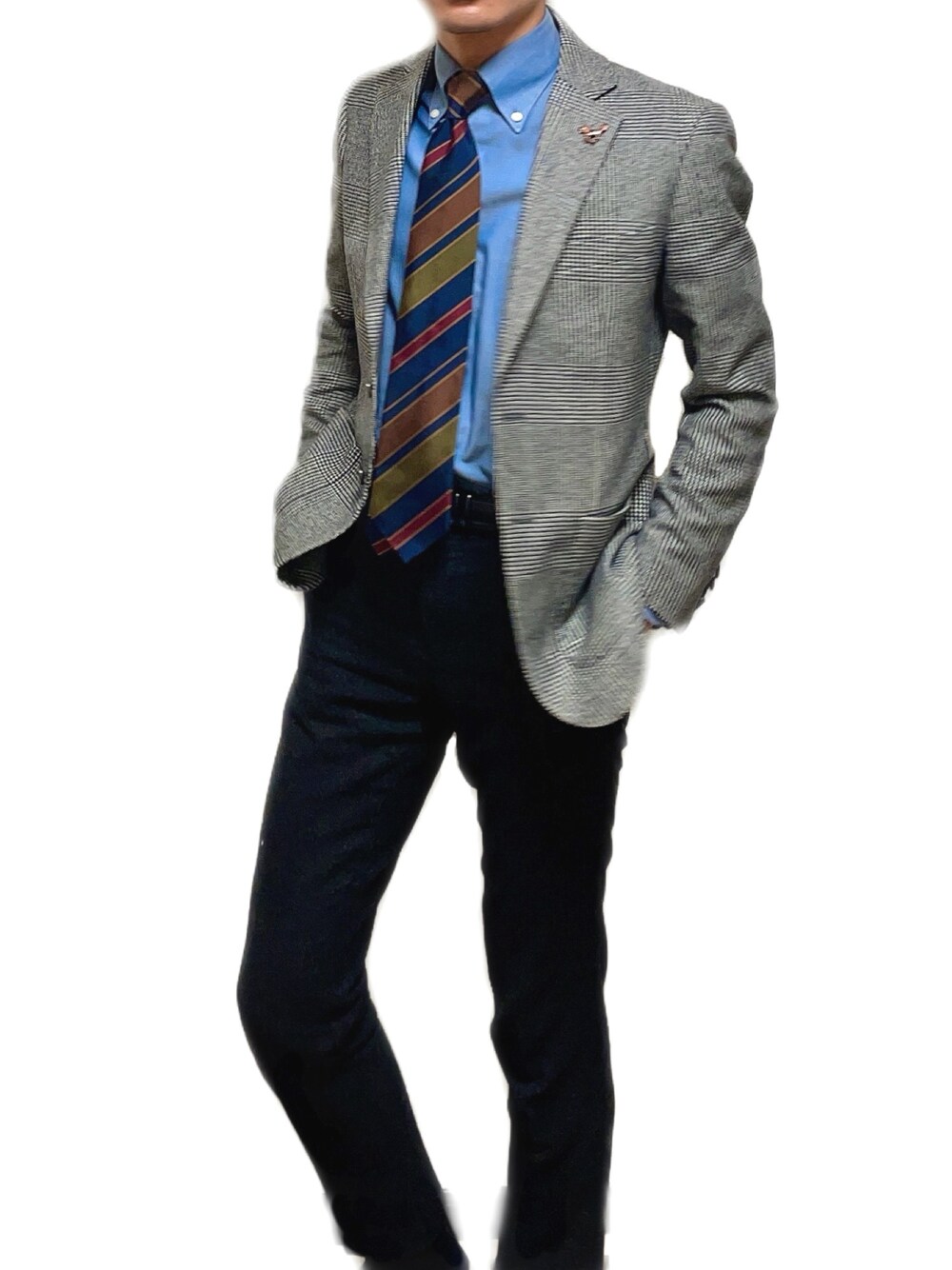 「春、シンプル、おしゃれさんと繋がりたい、ootd、大人カジュアル、モノトーン、モード、ネクタイ、卒業式、セットアップ」｜「FRANCO BASSIのアイテム（ネクタイ、その他）」を使った、おにぎりは明太子さん（メンズ・176cm）の冬コーディネートの1枚目の写真