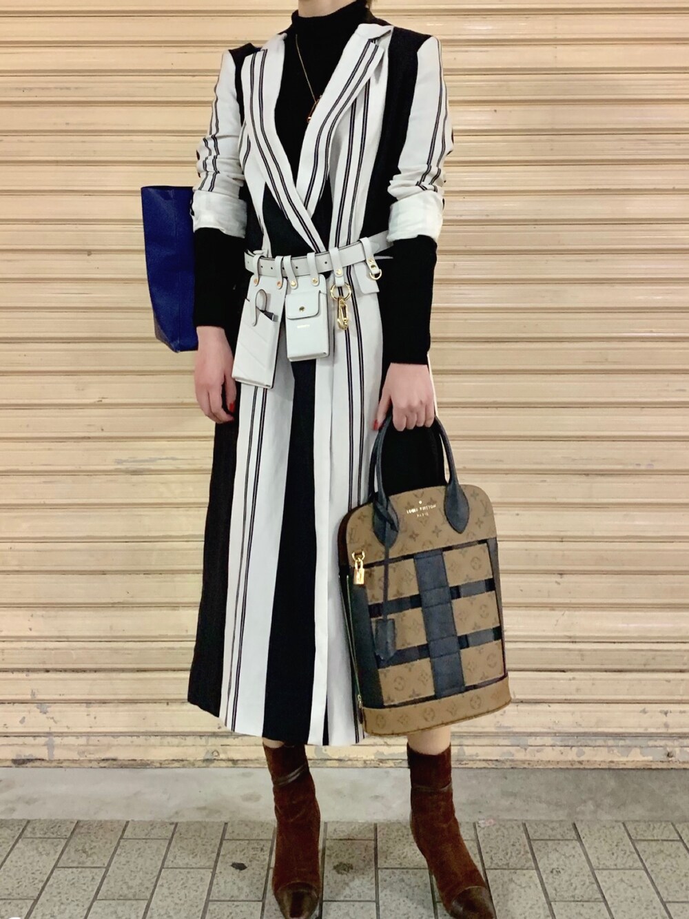 「FENDI、#春コーデ、ルイヴィトン、ヴィンテージ、used、used mix、限定品、2019ss、おしゃれさんと繋がりたい」｜「ZARAのアイテム（チェスターコート、ブラック系）」を使った、喜田です▷フォロバ◁さん（レディース・162cm）の春コーディネートの1枚目の写真