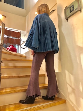 「プリーツ」｜「アイテム（デニムジャケット）」を使った、B'2nd@shinjukuさん（レディース・157cm）の冬コーディネート