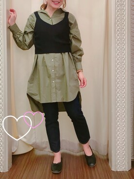 「earth music&ecology（アースミュージックアンドエコロジー）のアイテム（バレエシューズ、ブラック系）」を使った、itsuさん（レディース・159cm）の冬コーディネート