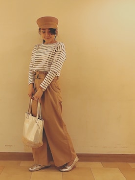「マリンコーデ」｜「アイテム（帽子）」を使った、itsuさん（レディース・159cm）の春コーディネート