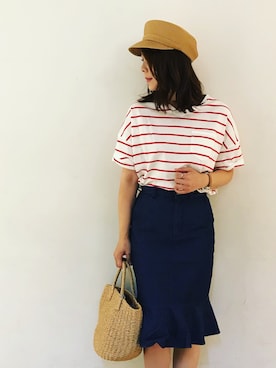 「マリン」｜「アイテム（キャスケット）」を使った、itsuさん（レディース・159cm）の春コーディネート