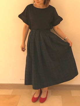 「アイテム（バレエシューズ、シルバー系）」を使った、itsuさん（レディース・159cm）の夏コーディネート