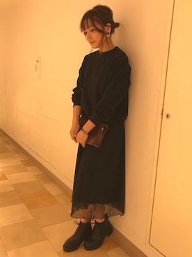 「スエット」｜「アイテム（ブーツ）」を使った、itsuさん（レディース・159cm）の冬コーディネート