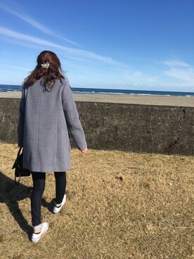 「海」｜「アイテム（チェスターコート）」を使った、りつこさん（レディース・157cm）の冬コーディネート