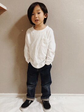 「息子コーデ」｜「アイテム（スリッポン）」を使った、SGRさん（キッズ・110cm）の冬コーディネート