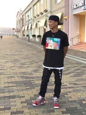 「Supreme （シュプリーム）のアイテム（キャップ、ブルー系）」を使った、himejisaruさん（メンズ・174cm）の秋コーディネート