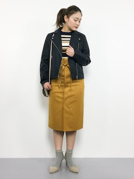 「Luz Llena（ラズレナ）のアイテム（ライダースジャケット）」を使った、山本舞香さん（レディース・157cm）の冬コーディネート