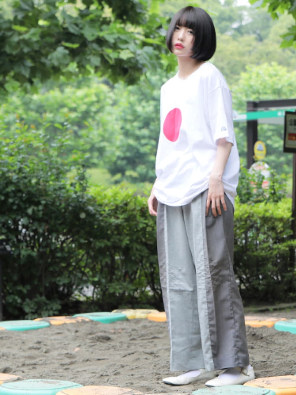 「keisukekanda、ケイスケカンダ、あのちゃん、palmmaison、パームメゾン、装苑」｜「keisuke kandaのアイテム（Tシャツ/カットソー、ホワイト系）」を使った、palm maison storeさん（レディース・165cm）の夏コーディネートの1枚目の写真