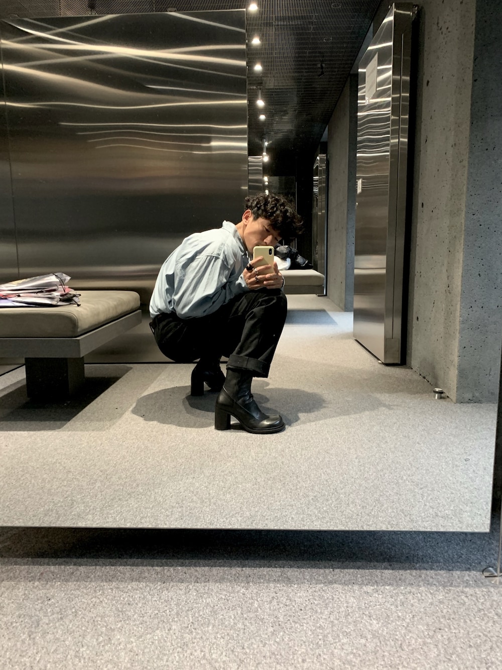 「ootd、今日のコーデ、男の子、お洒落さんとつながりたい、デニム、menswear」｜「UNIQLOのアイテム（パンツ、ブラック系）」を使った、Qi Wangさん（メンズ・165cm）の冬コーディネートの1枚目の写真