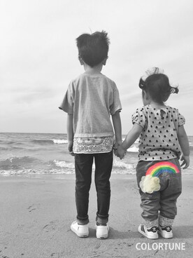 「petit main（プティマイン）のアイテム（Tシャツ/カットソー、グレー系）」を使った、RioN♡YunoNさん（キッズ・133cm）の秋コーディネート