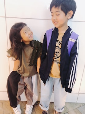 「JUNK STORE（ジャンクストアー）のアイテム（トップス、その他）」を使った、RioN♡YunoNさん（キッズ・133cm）の春コーディネート