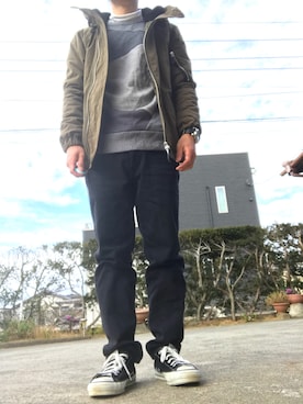 「STUDIOUS（ステュディオス）のアイテム（ミリタリージャケット）」を使った、だいきさん（メンズ・157cm）の冬コーディネート