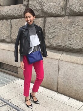 「ADAM ET ROPE'（アダムエロペ）のアイテム（ライダースジャケット）」を使った、NATSUKI さん（レディース・166cm）の春コーディネート