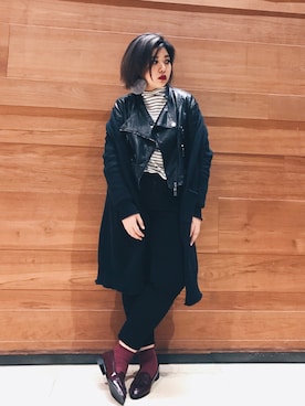 「アイテム（ピアス（片耳用）、グレー系）」を使った、包BAOさん（レディース・172cm）の冬コーディネート