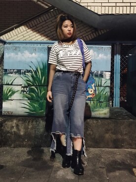 「plussize」｜「アイテム（ブーティ）」を使った、包BAOさん（レディース・172cm）の春コーディネート