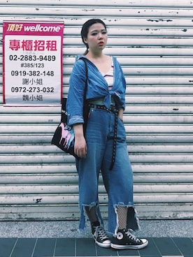 「H&M（エイチ・アンド・エム）のアイテム（キャミソール、ホワイト系）」を使った、包BAOさん（レディース・172cm）の夏コーディネート