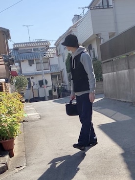 「Hender Scheme（エンダースキーマ）のアイテム（ハット）」を使った、kazuoさん（メンズ・176cm）の冬コーディネート