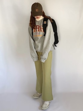 「carhartt」｜「アイテム（スラックス）」を使った、maiさん（レディース・159cm）の冬コーディネート