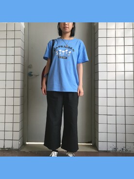 「blue」｜「アイテム（チノパンツ）」を使った、imnotgoodさん（レディース・158cm）の春コーディネート