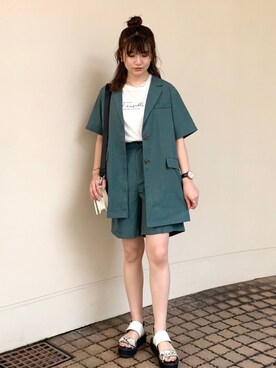 「リネンシャツ」｜「アイテム（その他アウター）」を使った、yuukaさん（レディース・155cm）の夏コーディネート
