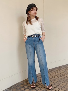 「スリットパンツ」｜「アイテム（ハンチング/ベレー帽）」を使った、yuukaさん（レディース・155cm）の夏コーディネート