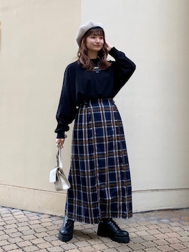 「PAGEBOY（ページボーイ）のアイテム（ハンチング/ベレー帽）」を使った、yuukaさん（レディース・155cm）の秋コーディネート