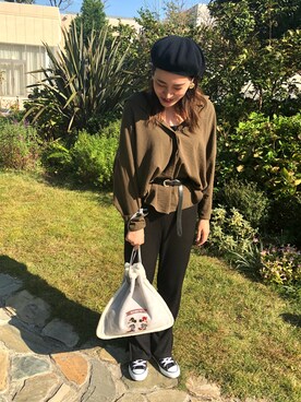 「Disney（ディズニー）のディズニー/ ムートン風巾着バッグ（トートバッグ）」を使った、脇田智子さん（レディース・164cm）の秋コーディネート