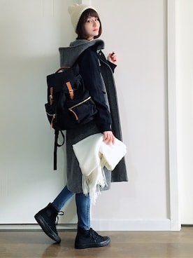 「niko and...（ニコアンド）のアイテム（スタジャン）」を使った、喵喵小桃さん（レディース・160cm）の冬コーディネート