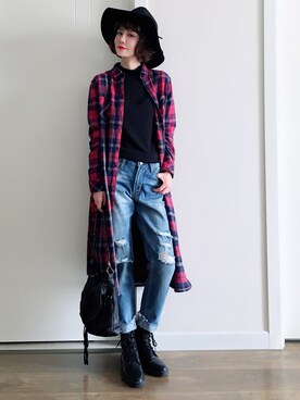 「EVRIS（エヴリス）のアイテム（シャツワンピース）」を使った、喵喵小桃さん（レディース・160cm）の春コーディネート