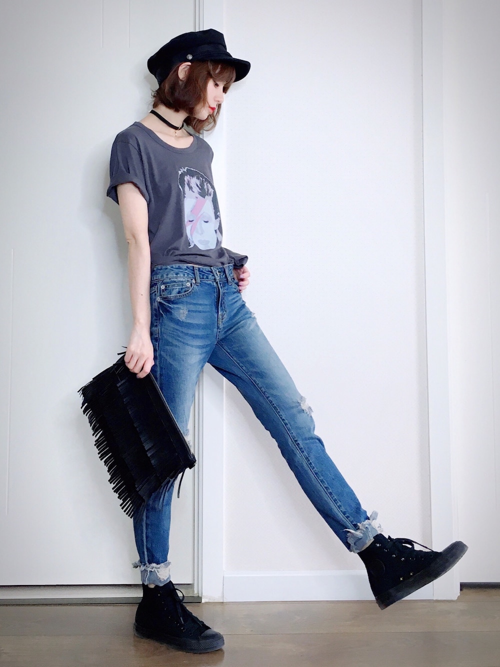 「ラフ、カジュアルコーデ、ブラウス、プチプラ、ギンガムチェック」｜「MOUSSYのMESSAGE MARINE CAP Ⅱ（キャップ、ブラック系）」を使った、喵喵小桃さん（レディース・160cm）の夏コーディネートの1枚目の写真