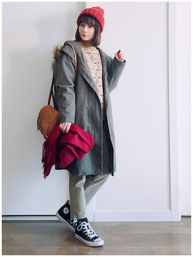 「通勤コーデ」｜「アイテム（モッズコート）」を使った、喵喵小桃さん（レディース・160cm）の冬コーディネート