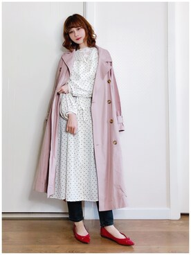 W Closet ダブルクローゼット のトレンチコート ピンク系 を使った人気ファッションコーディネート Wear