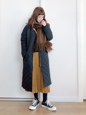 「Ungrid（アングリッド）のアイテム（ストール/ショール）」を使った、喵喵小桃さん（レディース・160cm）の冬コーディネート