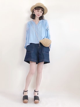 「blue」｜「アイテム（その他）」を使った、喵喵小桃さん（レディース・160cm）の夏コーディネート