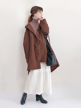 「休闲」｜「アイテム（トレンチコート）」を使った、喵喵小桃さん（レディース・160cm）の秋コーディネート