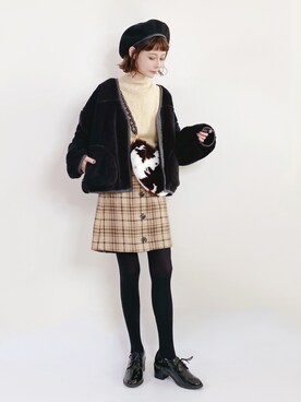 「JEANASIS（ジーナシス）のファーポシェットショルダー/852353（ショルダーバッグ）」を使った、喵喵小桃さん（レディース・160cm）の冬コーディネート