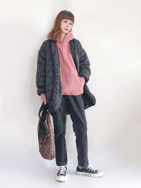 「休闲」｜「アイテム（ブルゾン）」を使った、喵喵小桃さん（レディース・160cm）の冬コーディネート