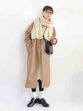 「休闲」｜「アイテム（チェスターコート）」を使った、喵喵小桃さん（レディース・160cm）の冬コーディネート