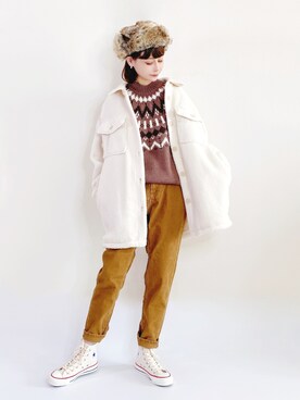 「休闲」｜「アイテム（ハンチング/ベレー帽）」を使った、喵喵小桃さん（レディース・160cm）の冬コーディネート